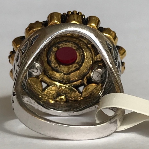 Art Deco Dome Cocktail Ring Size 8 Silver Gold Plated Statement Boho Style - Picture 7 of 8